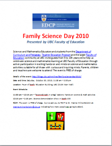 Faculty of Education Family Science Day